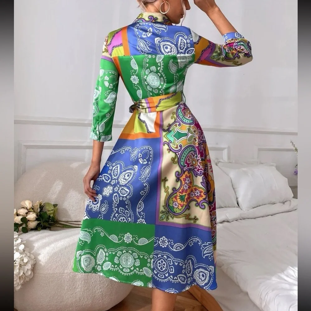 Boho floral print belted shirt dress - Picture 3 of 6